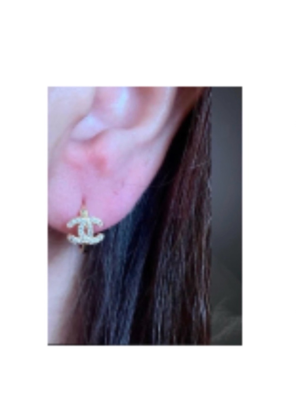 Classic Chanel CC Petite Gold Hoop Earrings with Crystal Accents